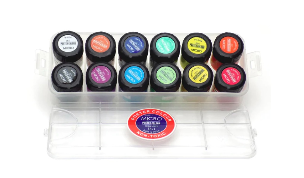 Micro - Poster Gouache Color Set -  12 pot 15 ml