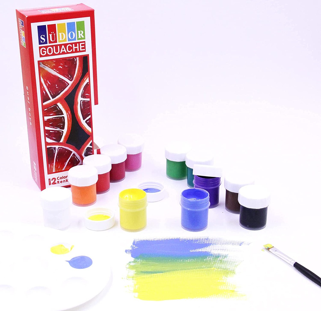 Sudor - SD575  Poster Gouache Colors Water Based - Set of 12 Basic Colors 12 ML