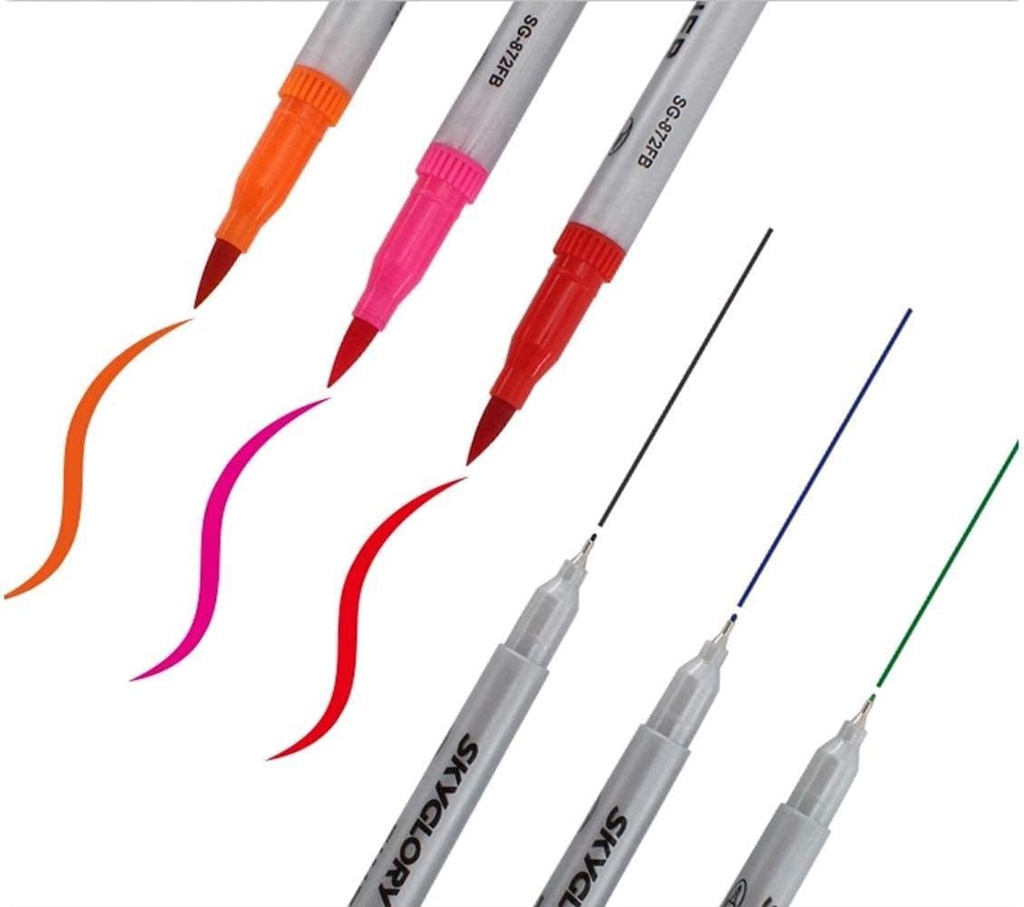 Sky Glory -  Dual Brush Pen and Fineliner set  - Long pen - 12 colors