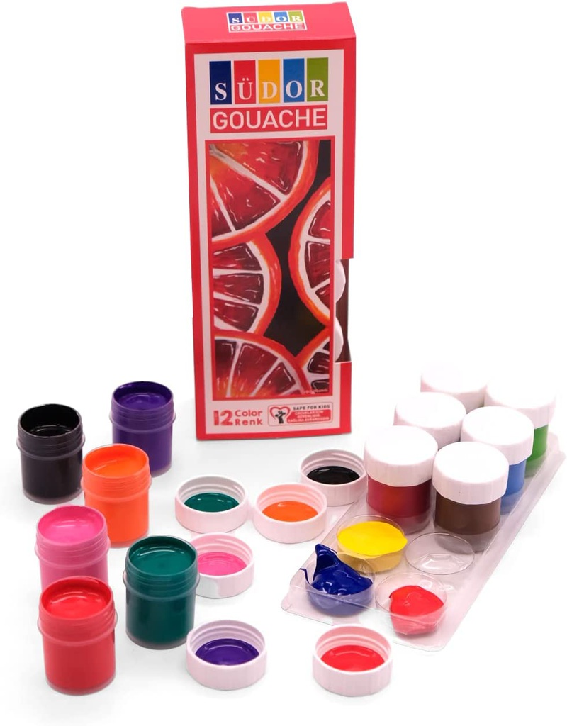 Sudor - SD575  Poster Gouache Colors Water Based - Set of 12 Basic Colors 12 ML