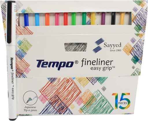 Tempo - Fine liner easy grip set -  0.3 mm Japanese tip - 15 colored pen