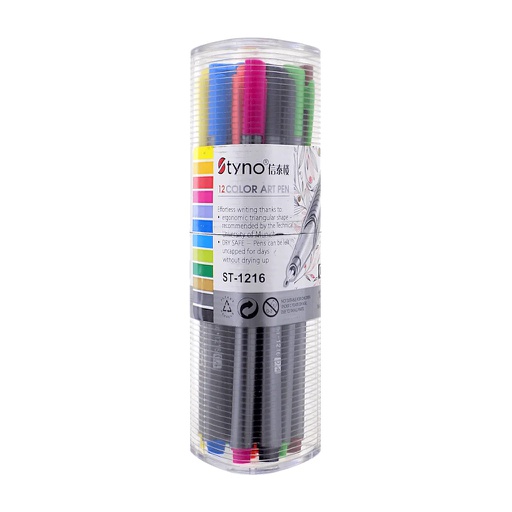 Styno - Metal Clad Tip Fineliner (ST-1216) - 0.4 mm Set of 12 Multi Color