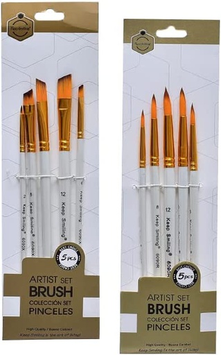 Keep Smiling - Set of 5 Brushes -  white handle - different sizes (2, 4, 6, 8, 12)